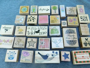 Rubber Stamp LOT Wood Mounted most UNUSED designs words pictures art shape - Picture 1 of 9