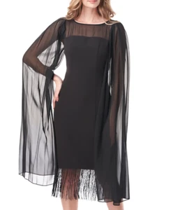 KAY UNGER Claire Cape Long Sleeve Fringe Dress (size 16) - Picture 1 of 7