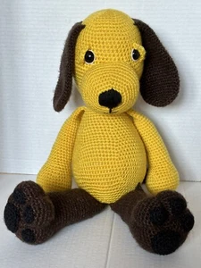 Handmade With Love Sad-Eyed Yellow  Crocheted Floppy Dog 19” Soft Plush Toy - Picture 1 of 11