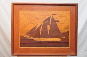 "Segeln auf dem Hudson" Intarsien Holzkunst Eric Erstling signiert - Bild 1 von 8