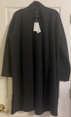 NUEVO CON ETIQUETAS $428 Abrigo de Lana Hervida Ligero Carbón Eileen Fisher M L Pin accesorio. Foto 1 de 4