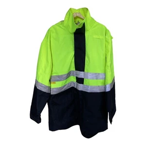 JBs Wear Hi-Vis Long Line Rain Jacket 3XL D+N In Collar Hood Dbl Zips Lime Black - Picture 1 of 18