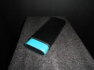 Aqua & Black Leather Cigar Holder Case Showroom Model 7.5" L closed - Picture 1 of 10
