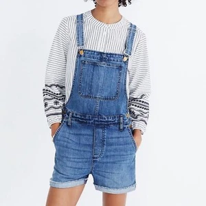 Madewell Adirondack Dawkins XS kurze Jeans Latzhose roher Saum - Bild 1 von 8