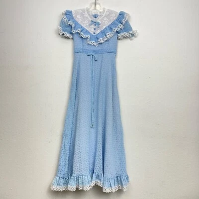 Maxi Vestido Vintage Años 70 Prairie Cottage Núcleo Flor Encaje Niñas Talla 7 Foto 1 de 4