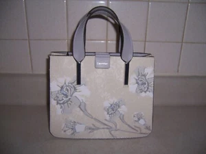 Calvin Klein White & Gray Flowered Shoulder/Tote Handbag/Purse W/Strap - Picture 1 of 6