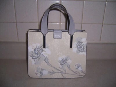 Bolsa/bolsa de mão Calvin Klein branca e cinza florida ombro/bolsa tote com alça - Imagem 1 de 4
