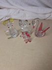 1960's Clear Plastic Lucite Animal Figurines Cat Mouse Swan small Elephant