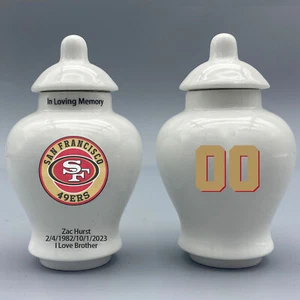 Ceramic Mini Urn for San Francisco 49ers Football Theme, Custom Text & Number - Picture 1 of 5