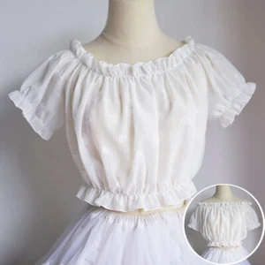 Lolita Girls Chiffon Cropped Shirt Ruffle Bottoming Cover-Up Off Shoulder Top - Picture 1 of 12