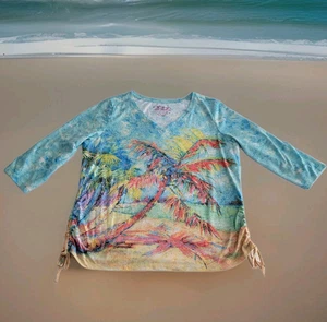 Leoma Lovegrove Shirt Women's Beach Palm Tree Colorful Artsy Size XL - Picture 1 of 9