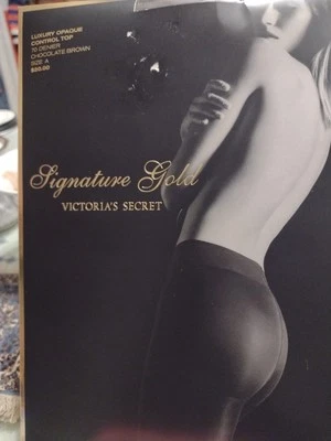 Pantimedias Victoria's Secret Signature doradas talla A CT lujo opaco chocolate  Foto 1 de 4