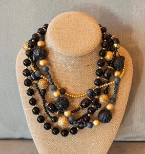 Stephen Dweck schwarzer Achat Vermeil Multi Strang Horn schwarze Jade Halskette Neu mit Etikett - Bild 1 von 10