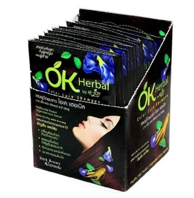 OK HERBAL Hair Color Change Dye Shampoo Dark Brown Ginseng Healthy 30ml. x12 - image 1 of 4