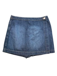London Jeans Blu Denim Skort Med Wash A-line Bottone Laterale Zip Anteriore Taglia 8 - Foto 1 di 6
