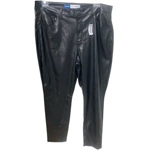 Old Navy women's Black pants Size 16W Tall Faux Leather High Rise Straight NWT - Picture 1 of 11