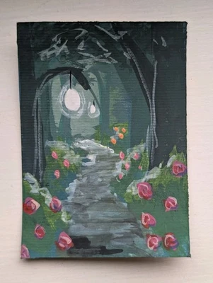 ACEO Original Art Card, Gouache Floral Fantasy Forest Katie Mart 2 / 8 Landscape - Image 1 of 2