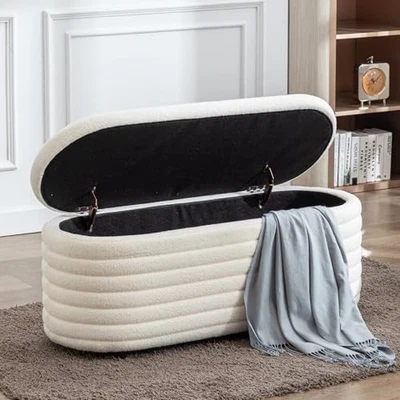 White Faux Fur Upholstered Ottoman Storage Bench Wooden Frame Seat 115x43x46cm - Image 1 of 4