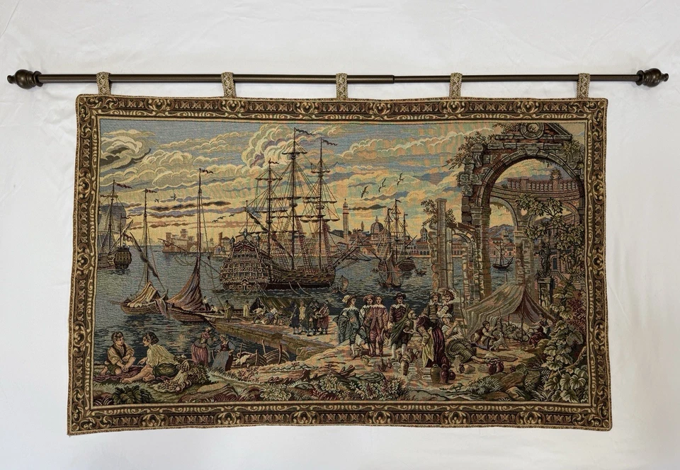 Tapiz tejido jacquard vintage puerto de Venecia 40x24 arte de pared europeo Foto 1 de 4