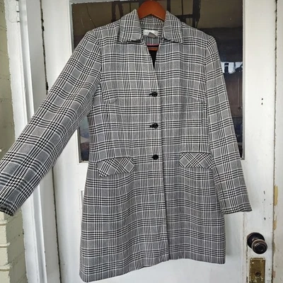 VTG Worthington Womens Over Coat Size 12 Plaid Button down Pea Coat Gray  - Image 1 of 4