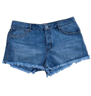 Shorts jeans Band Of Gypsies rosa jeans recortes cravejados botão mosca feminino 30 tamanho 10 - Imagem 1 de 4