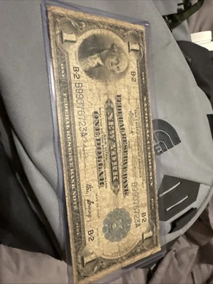 1918 Large $1 National Currency Federal Reserve New York Blue Seal Note. - Image 1 of 4