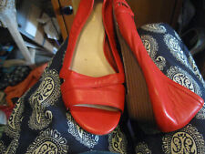USED Cole Haan Real Leather Red Open Toe Shoes 1.3in. Wedge Heel Women’s SZ 6.5B