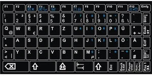 Autocollant clavier ALLEMAND (QWERTZ) couleur de police BLANC, fond noir - Photo 1/1