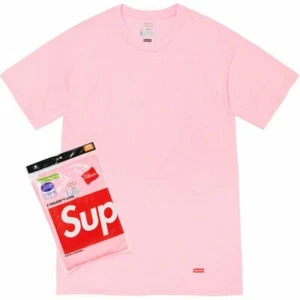 Supreme X Hanes Camisetas Sin Etiquetas - Paquete de 2 - Rosa - Camisa Algodón Cuello Redondo XL Nueva - Imagen 1 de 1