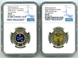 2024 $2 CANADÁ NGC MS66 TOONIE REAL FUERZA AÉREA CANADIENSE JUEGO DE 2 MONEDAS EMPAREJADO - FR - Imagen 1 de 2