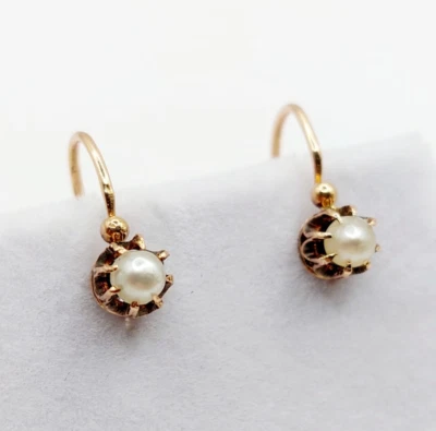 Dormeuses antique or 18k ornée d'une perle en serti griffes (circa 1900) - Immagine 1 di 4