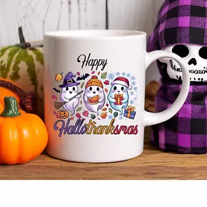 Hallothankmas Mug Halloween Thanksgiving Christmas Cute Ghosts Coffee Tea Cup - Picture 1 of 6