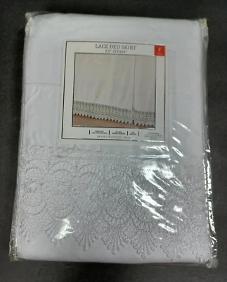 蕾丝床裙全尺寸白色带 15 英寸落 54 英寸 x 75 英寸无铁超细纤维 — 第 1/4 张图片