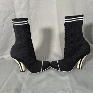 Fendi Rockoko Sock Boots Women’s Size 8.5 (EU 39.5) Black Knit Heels Ankle - Picture 1 of 12