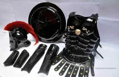 CostumeBlack Spartan Armor Helmet With Muscles Jacket With Leg & Arm Shield - Image 1 of 4