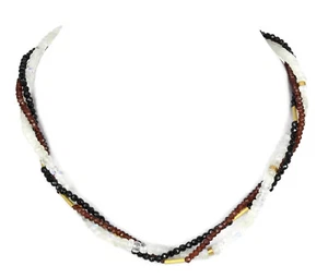 Mondstein - Granat 3-reihige Kette Collier Halskette V548 - Bild 1 von 3