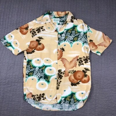 Camisa Jams World Hombre Pequeña Verde Amarilla Hawaiana Floral Campamento Abotonada De Colección Foto 1 de 4