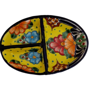 Talavera  Oval Plate Divided  Floral Dish - Picture 1 of 8