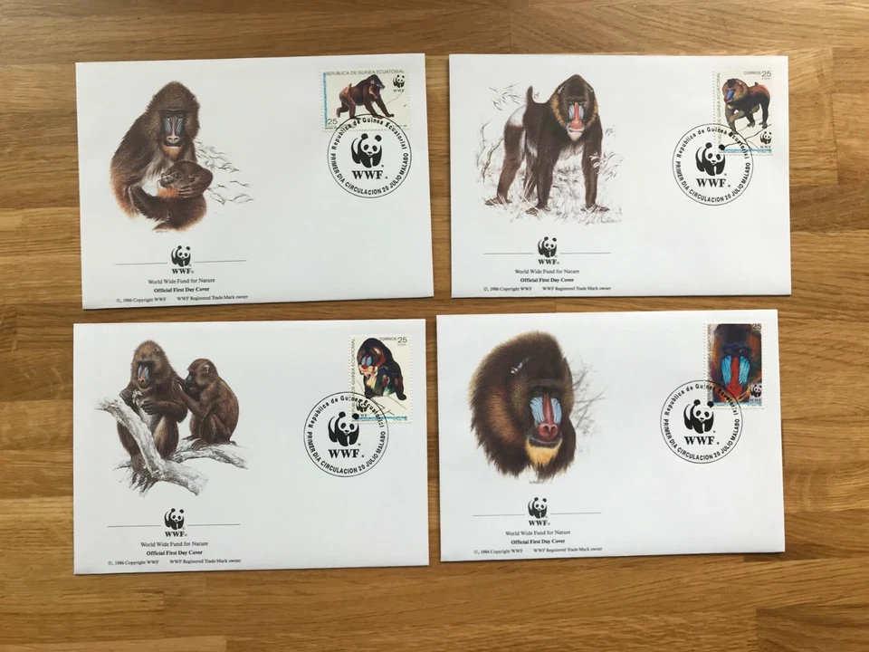 EQUATORIAL GUINEA 1991 FDC x 4 WWF MONKEYS MANDRILL - Image 1 of 1