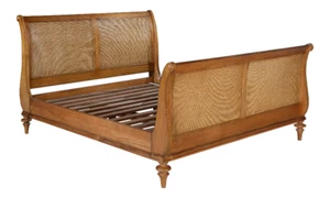 Rattan Sleigh Bed with High Footboard Solid Wood Rattan Panels 5' & 6' New BF152 - Picture 1 of 4