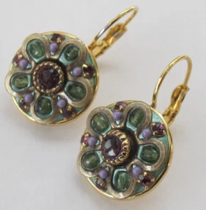 Gorgeous Michal Golan Pierced Earrings Confetti Rhinestone Cabochon A6 - Picture 1 of 4