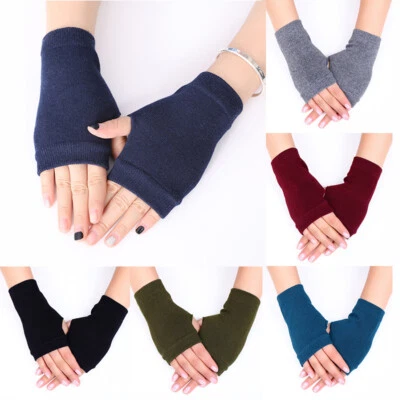 1 Pairs Unisex Warm Fingerless Knitted Gloves Thumb Holes Hand Wrist Arm Warmer - Image 1 of 4