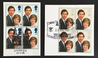 Rare GB QEII 1981 Royal Wedding Set of 2, Blocks of 4, St. Pauls Cancel Used - Image 1 of 3