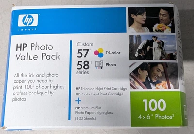 HP Photo Value Pack 57 Color Ink & 58 series 4x6 100 Sheets Expired 2008 - Image 1 of 3