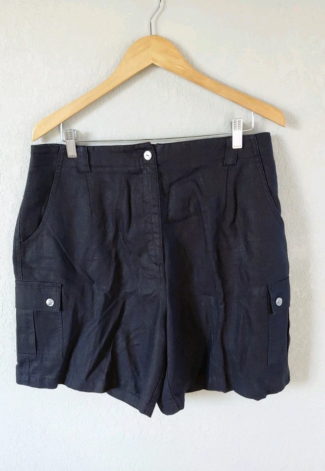 Pantalones cortos 100 % lino para mujer talla 18 negros clásicos ropa de vacaciones verano atemporal Foto 1 de 4