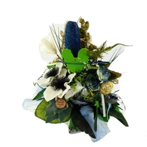 Strauß Seide 40 H 30 D Blau Weiß Ostern Kunstblumen rund Rosen Huhn Eier Küken - Bild 1 von 9