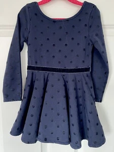 Okaïdi Girl Navy Blue Polka dots Ninon Long Sleeves Twirling Dress Cotton 3 Year - Picture 1 of 8
