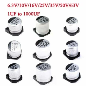 6.3-63V SMD/SMT Aluminum Electrolytic Capacitors 1UF-1000UF Capacitance ALL SIZE - Picture 1 of 128