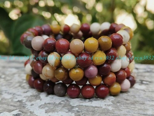 VALENTINO Bracciale elastico all'ingrosso 5 pezzi mookaite naturale 8 mm 7 5" cristallo guarigione