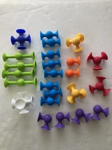 Lot of 24 Squigz Multicolor Pieces Fat Brain Toys Suction Cup Little Sucker Toys - Picture 1 of 11